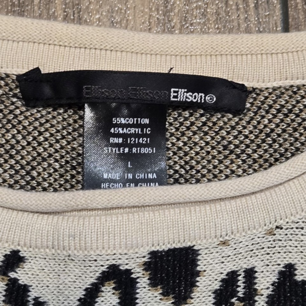 Ellison Leopard Print Sweater Women's Size L Beige Black Long Sleeve Knit Top - Picture 2 of 5